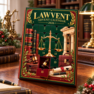 Lawvent calendar with door 18 open revealing a mini gavel