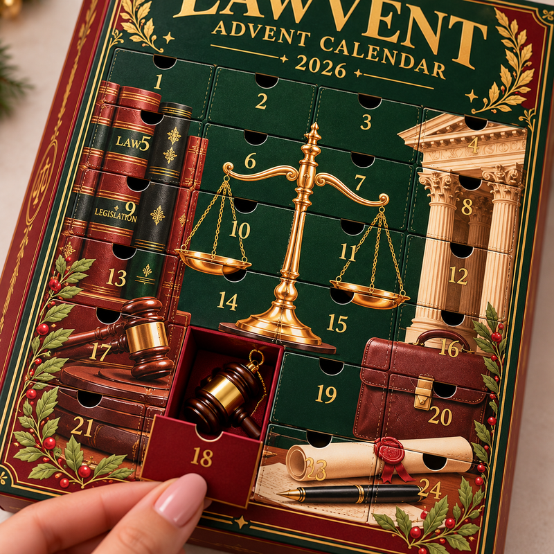 Opening a door of the Lawvent calendar to find a mini gavel